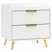 Bedside Table, Bedside Cabinet With 2 Drawers, Side End Table With Metal Legs For Bedroom Living Room - White - View 1