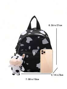 1pc Mini Kawaii Cute Cow Spotted Backpack, Soft Moe Adorable Girly Harajuku Style Canvas Student Schoolbag (Including Pendant) - Black - View 6