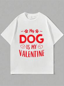 Valentines Day My Dog Is My Valentine Shirt Hearts Paws Dogs Puppies Owners T-Shirt Cotton T Shirt Men Crew Neck Short Sleeve Casual T-Shirt - 白色 - 查看 1