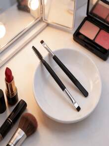 2pcs Double-Headed Spiral Tower Eyelash Extension Brush Angled Soft Bristle Eyebrow Brush For Gentle Eyeliner & Lash Removal Tool 2-In-1 Eyelash And Eyebrow Grooming Brush With Scoop Scraper - Multicolor - View 8