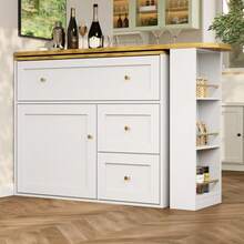 Extendable Bar Table With Storage (138-204*39*105cm), Kitchen Furniture, Sideboard With Snack Shelf, Telescopic Bar Table, High Table, Bistro Table, Kitchen Island, Black - 白色 - 查看 5