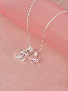 1pc Silver Necklace, Versatile Copper Alloy With Cubic Zirconia, Suitable For Dates, Gatherings, Gifts, And Daily Wear - Silver - View 5