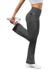 GEREARC Women's High-Waist Pocketed Yoga Pants – Seamless Flare Bootcut Style, Athletic & Casual Wear - 深灰色 - 查看 4