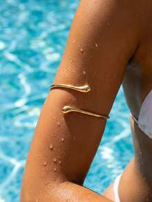 1pc Bohemian Vacation Lava Open Arm Chain Fashion Bracelet, Liquid Geometric Metal Bangle, Suitable For Parties, Gifts, Daily Wear, Travel - Gold - View 1