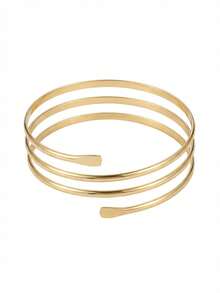 1件波西米亚风度假休闲光滑金色四层螺旋臂环，简约时尚个性化女士臂环，适合派对、晚宴、送礼、日常佩戴、旅行 - 金色 - 查看 5