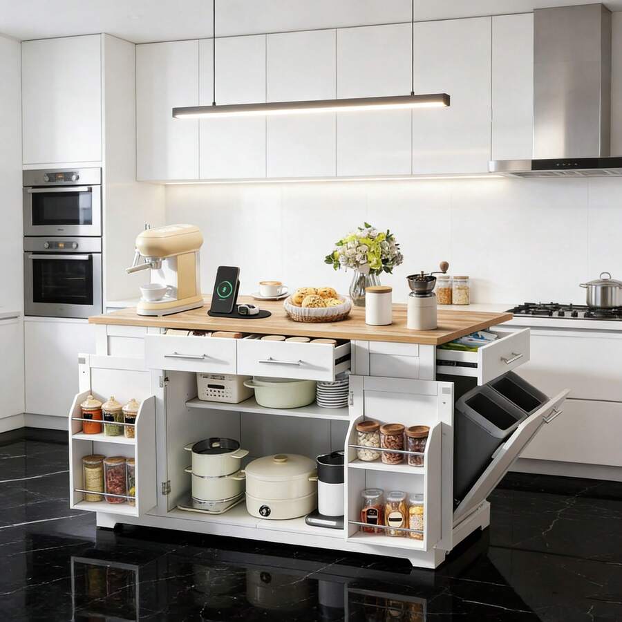 Mobila lagringsöar - Vit + Natur + MDF + Europeisk - Visa 1