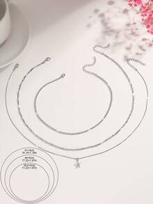 3 件套优雅别致时尚奢华闪亮彩色方晶锆石心形、蝴蝶、花瓣、圆形、方形、鱼形、海马、蜜蜂、六边形、泪珠吊坠项链套装，适合毕业典礼、派对、婚礼、新娘、伴娘、女友、生日、情人节、妇女节、感恩节、新年礼物 - 銀色 - 查看 3