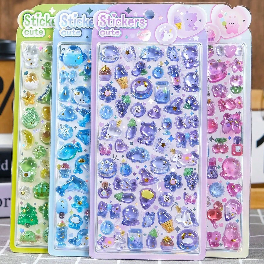 1 ou 2 adesivos aleatórios de animais fofos de desenho animado, ideais para scrapbooking, projetos DIY, álbuns de fotos, diários, etc. Adesivos coloridos de gato e coelho de desenho animado. - Multicolorido - Ver 1