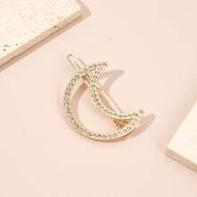 1pc Boho Metal Rhinestone Flower Hairclip Barrette - Gold Hollow Minimalist Half Moon Star Side Clip Pin, Decorative Hair Accessories For Women And Girls Headdress - Multicolor - View 4