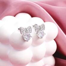 Pendientes de mariposa con circonita cúbica de plata de ley 925, pendientes minimalistas adecuados para uso diario, regalo de cumpleaños - Plateado - Ver 4