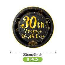 30th Birthday Black & Gold Disposable Plate, Napkin, Cup Set, Serves 8 Guests, Suitable For Birthday, Wedding, Party, Family Picnic - Multicolor - View 9