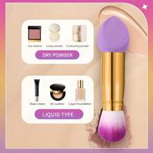 2-In-1 Dual-Head Foundation Makeup Sponge Brush, With Handle, Dry & Wet Separation, Includes 3 Sponge Shapes - Multicolor - View 5