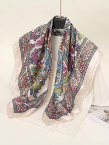 1pc Women's 2026 Spring/Summer Fashion Paisley Vine Print 90*90 Bandana Head Scarf, Casual Versatile Headband, Multifunctional Headwear, Suitable For All Seasons - Beige - View 2