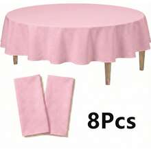 4/8/12 84 Inch Round Disposable Tablecloths, Thickened Waterproof PEVA Plastic Table Covers For Party, Wedding, Banquet & Daily Use - 粉色 - 查看 10