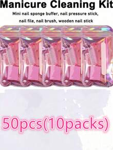 五合一便携式美甲美足套装 - 独立包装：双面指甲锉、木质角质层推棒、指甲清洁工具、指甲抛光块、亚克力美甲笔，用于自我护理和指甲修整 - 彩色 - 查看 11
