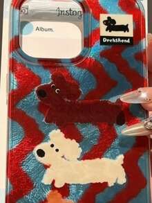 Dog 1pc Cute Cartoon Dachshund Patchwork Design Simple TPU Protective Phone Case, Suitable Compatible With Iphone11/12/13/14/15/16/17/PROMAX - Multicolor - View 3