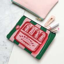 Retro Sardine Pattern Unisex Foldable Cosmetic Bag, Spacious Zipper Pouch, Versatile Toiletry Bag, Travel Essential, Coin Purse, Pencil Case, Great Gift For Family, Friends, Teachers For Children's Day, Halloween, April Fools' Day, Back To School, Graduation, Thanksgiving, Birthday, Party - 綠色 - 查看 5