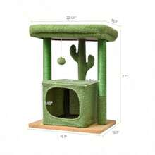 27" Cactus Cat Tree For Indoor Cats Green Activity Tower With Scratching Posts Modern Kitten Condo With Plush Perch And Hanging Ball For Play - màu xanh lá - Xem 3