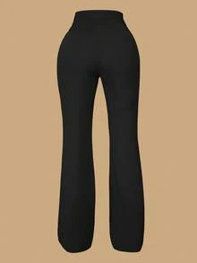 女士高腰修身优雅简约办公裤，女装，女士下装黑色春季款 - 黑色 - 查看 3