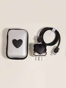 6 piezas Funda protectora de cable de datos con diseño de corazón lindo y lazo, bolsa organizadora de cables, caja de almacenamiento de accesorios digitales, bolsa con cremallera anti caída, compatible con cargador rápido de 20W, regalo para mujeres - Multicolor - Ver 14