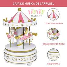 Caja De MúSica CláSica Accionada A Mano, Regalo De CumpleañOs Creativo Y RomáNtico Para Parejas, Elegante DecoracióN De Escritorio, Caja De MúSica De Carrusel Giratorio A Cuerda, Ornamento Musical Con TemáTica De Caballos Blanco-Rosa-Rojo-Azul, Caja De MúSica Decorativa Para DecoracióN De PasteleríA Y Ocasiones De Regalo, Caja De MúSica Giratoria - Blanco - Ver 4