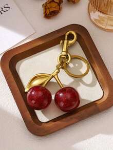 1pc Unique Shiny Cherry Shaped Pendant, New Cherry Crystal Pendant, Keychain Pendant, Cherry Decor Keychain With Clasp, Shiny Resin Product, Suitable As Bag Accessory, Suitable For Women Handbag - 紅櫻桃[2.1cm] - 查看 8