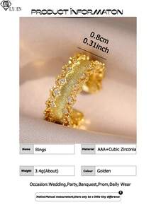 1pc Minimalist Chic Openable Gold-Plated Ring, Elegantly Embedded Cubic Zirconia Charm Ring, Suitable For Bride, Engagement, Wedding, Girlfriend Birthday, Date Gift - Yellow Gold - View 4