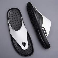 1 Pair Men's Summer Flip Flops, White Color, Star Pattern Decor, Round Toe Minimalist Design, Lightweight Casual Slippers For Outdoor, Party, Vacation, Comfortable Men's Shoes, Beach Sandals - White - View 3