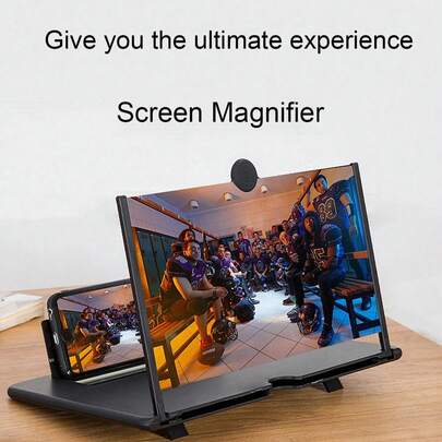 12英寸高清手机屏幕放大器，178°广视角稳定设计，沉浸式观看体验，适合在家、旅行或办公室观看电影、视频和玩游戏，兼容所有智能手机，便携轻巧，随时随地娱乐和工作。