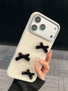 1pc Unisex Solid White New Year Phone Case With Removable DIY Exquisite Velvet Bow - Elegant Premium Cover For Apple 17/17 Pro Max/16/15/14/13/12/11/Pro/Pro Max/Plus, S20-S25/FE/Ultra, Redmi | Shockproof Anti-Slip Scratch-Resistant Gift - White - View 5