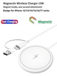 USB-C 15W 磁吸无线充电器，兼容苹果手机 12/13/14/15/16/17 系列；磁吸无线充电器；磁吸无线充电板，兼容苹果手机 17/16/15/14/13/12/11 Pro Max；迷你桌面充电器；USB-A PD 磁吸快充站 - 白色 - 查看 7