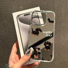 1pc Cartoon Dachshund Dog Mirror Phone Case - Compatible With Apple 17 Air, 16, 15, 14, 13, 12, 11, Pro Max, Plus - Silver - View 5