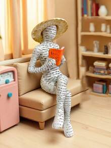 2pcs/Set (1 Hat And 1 Statue) Thinking Woman Reading Statue, Multipurpose Home Decor, Handmade Resin Crafts, Handcrafted Collectible/Gift - Reader - View 6