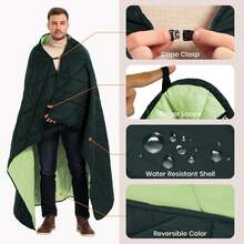 Manta hinchada para exteriores, manta de camping reversible, cálida, resistente al agua, plegable, ligera, colcha de camping, para estadio, mochilero, hamaca, picnic 79 x 55 pulgadas. - Verde Azulado Verde - Ver 6