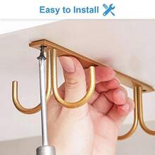 FOMANS - Soporte para tazas debajo  gabinete 2 gancos para tazas debajo  estante ganco de cado para bar nsilios de cocina dorado - Aire - Ver 4