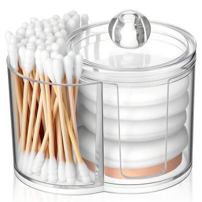 Hộp đựng bông tẩy trang và tăm bông phòng tắm, hộp nhựa nhỏ có nắp đậy, hộp đựng phụ kiện phòng tắm, có thể đựng tăm bông, bông tẩy trang, chỉ nha khoa, v.v.