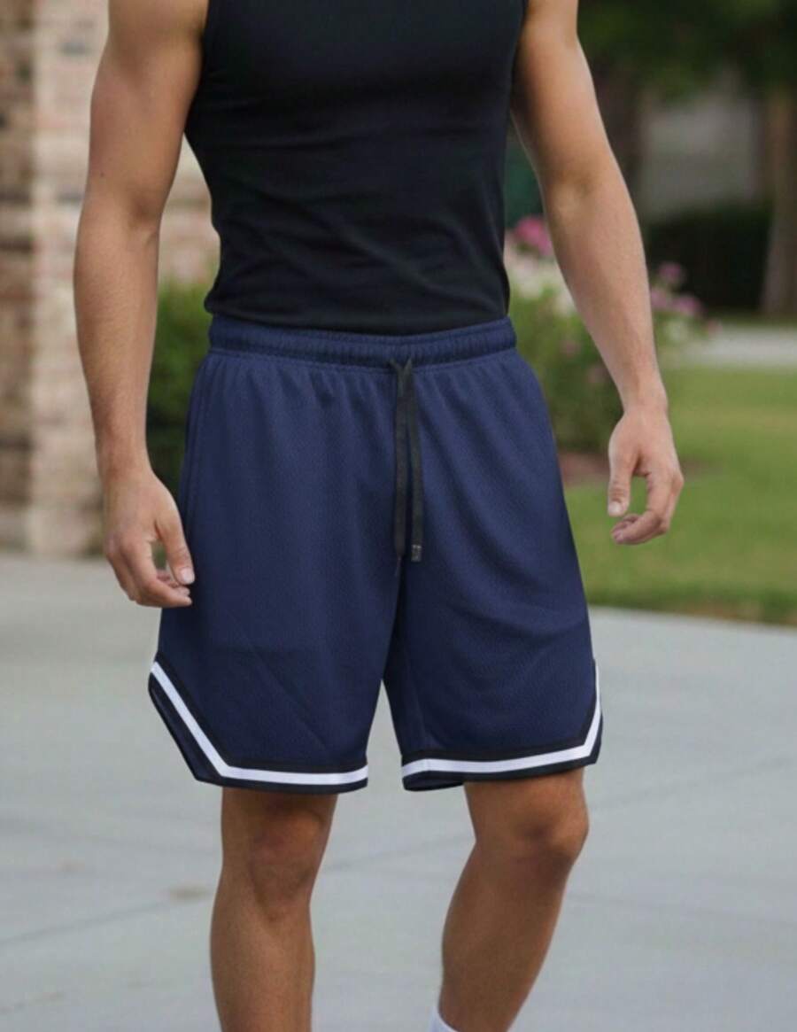 Men's Dry Fit Bermuda Shorts, Basic Comfortable Athletic Shorts - 藏蓝色 - 查看 1