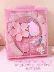 5pcs Women Sponge SPA Headband, Wristband Set With Large Flower Hair Clip, Hair Accessories Suit, Suitable For Party Gifts And Daily Use (For Better Photo Effect. The Actual Item Comes Without Packaging.) - Multicolor - View 5