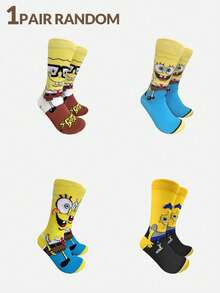 SpongeBob SquarePants 8pcs/7pcs/5pcs/4pcs/3pcs/1 Pair  Printed Crew Socks For Women, Funny Cartoon Socks With Random Expressions, Suitable For Home, Vacation, Sports And Daily Wear, All Seasons - Multicolor - View 9