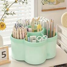 1pc Rotating Pen Holder Desk Organizer, High Capacity, Compartments, Suitable For Student, Children Desk, Creative Pen Rack, Minimalist Design, Random Sticker Pattern - Multicolor - View 12