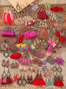 7/11/15/21/27 Pairs Random Bohemian Style Earrings Set, Red Tassel Earrings, Enamel Floral & Geometric Earrings, Suitable For Travel, Photo Shooting, Daily Wear - Multicolor - View 13