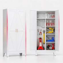 Washsemba 71" H Metal Garage Storage Cabinets,Broom Closet Storage Cabinet,Utility Cabinet,Black Storage Cabinets - C - View 1