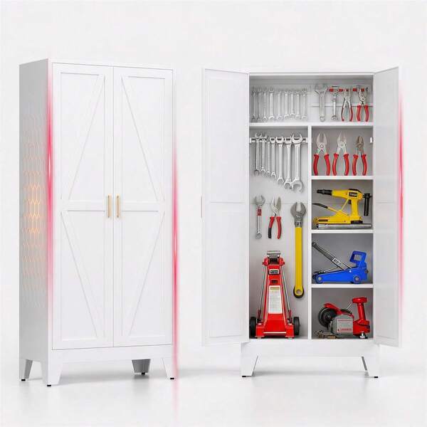 Washsemba 71" H Metal Garage Storage Cabinets,Broom Closet Storage Cabinet,Utility Cabinet,Black Storage Cabinets
