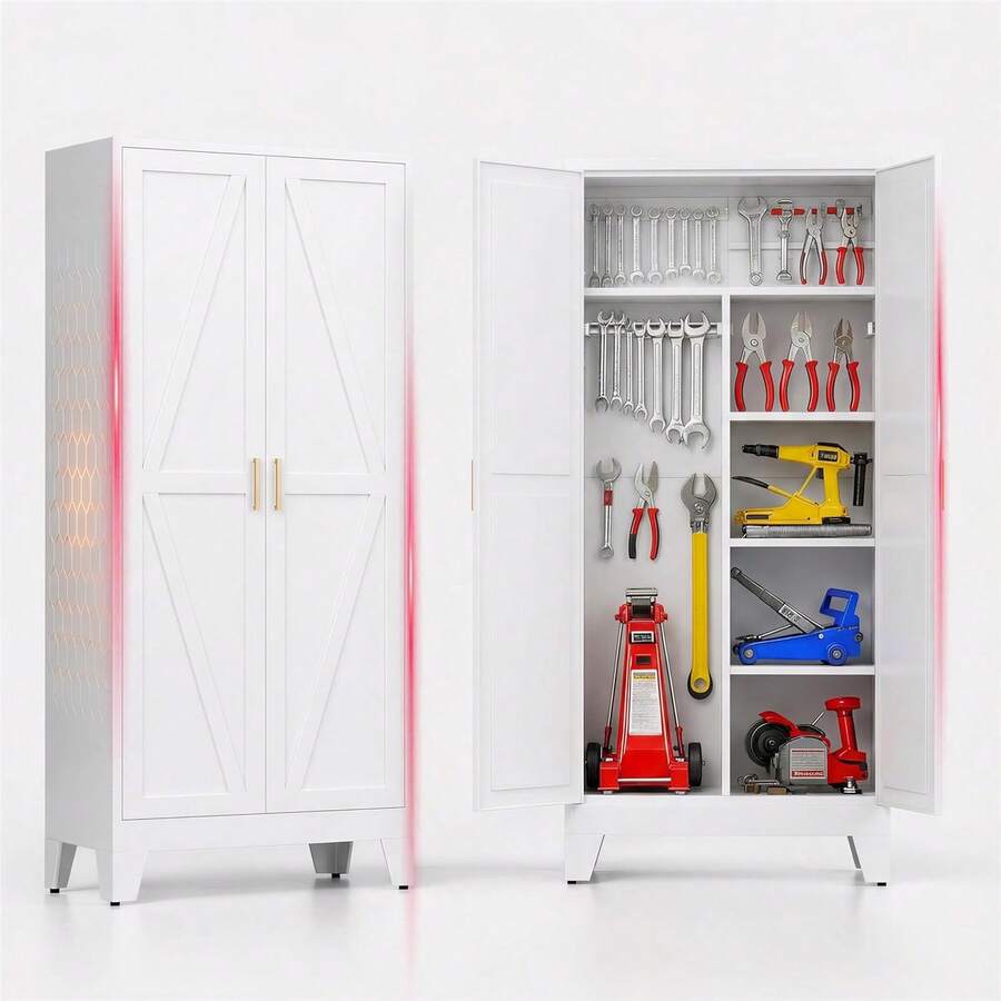 Washsemba 71" H Metal Garage Storage Cabinets,Broom Closet Storage Cabinet,Utility Cabinet,Black Storage Cabinets - C - View 1