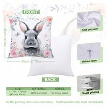 MEMNUN 4件套复活节花卉边框兔子印花涤纶装饰抱枕套【不含枕芯】，尺寸：17.7*17.7英寸（45*45厘米）/19.69*19.69英寸（50*50厘米）/15.75*15.75英寸（40*40厘米），【单面印花】花卉蝴蝶复活节春季主题抱枕套，适用于沙发、床、客厅、卧室、汽车、办公室、酒店装饰，是馈赠亲友的完美礼物，复活节家居纺织品装饰 - 彩色 - 查看 2