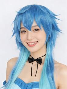 Medium Length Fluffy Layered Straight Jellyfish Cut Bob Anime Cosplay Wig With Bangs, Heat Resistant Synthetic Blue Brown Costume Party Wig, Funny Cartoon Character Hair For Men Women Holiday Comic Con Exhibition Masquerade Decorations & Festival Stage Performance Accessories & Birthday Gifts & Vacation Daily Use - Multicolor - View 12
