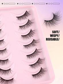 7 Pairs Mkhlina Natural Half-Strip Fake Lashes, Cartoon Eye Makeup, Delicate 3D Faux Mink False Eyelashes, Soft Fake Eyelash Strips - Half Eye-Cross - View 6