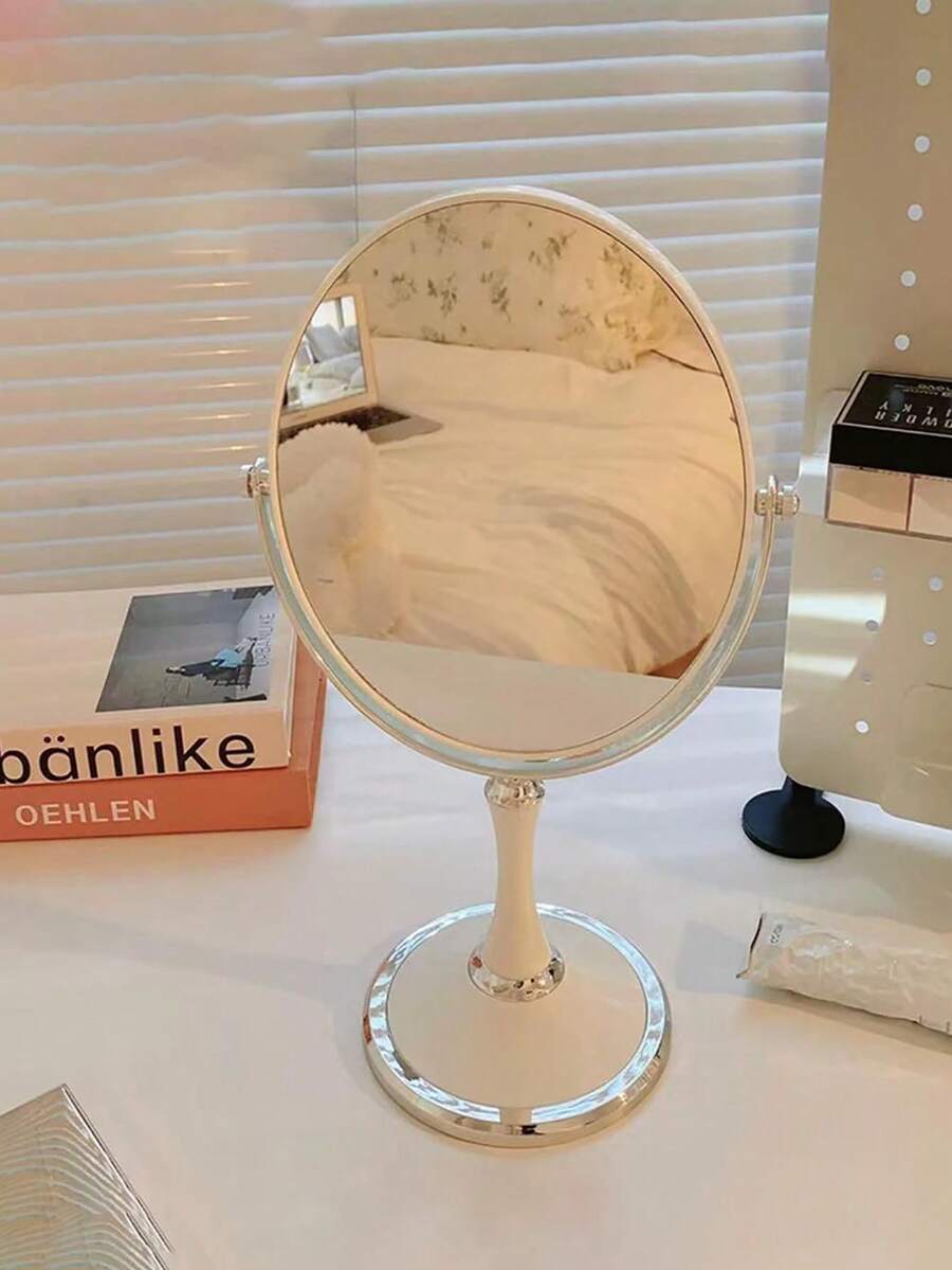 1 Stück vintage ovaler doppelseitiger drehbarer Schminkspiegel für Schlafzimmer/Studentenwohnheim, Geschenkartikel, Reise, Billigartikel, Reiseessentials - Weiss - Übersicht 1