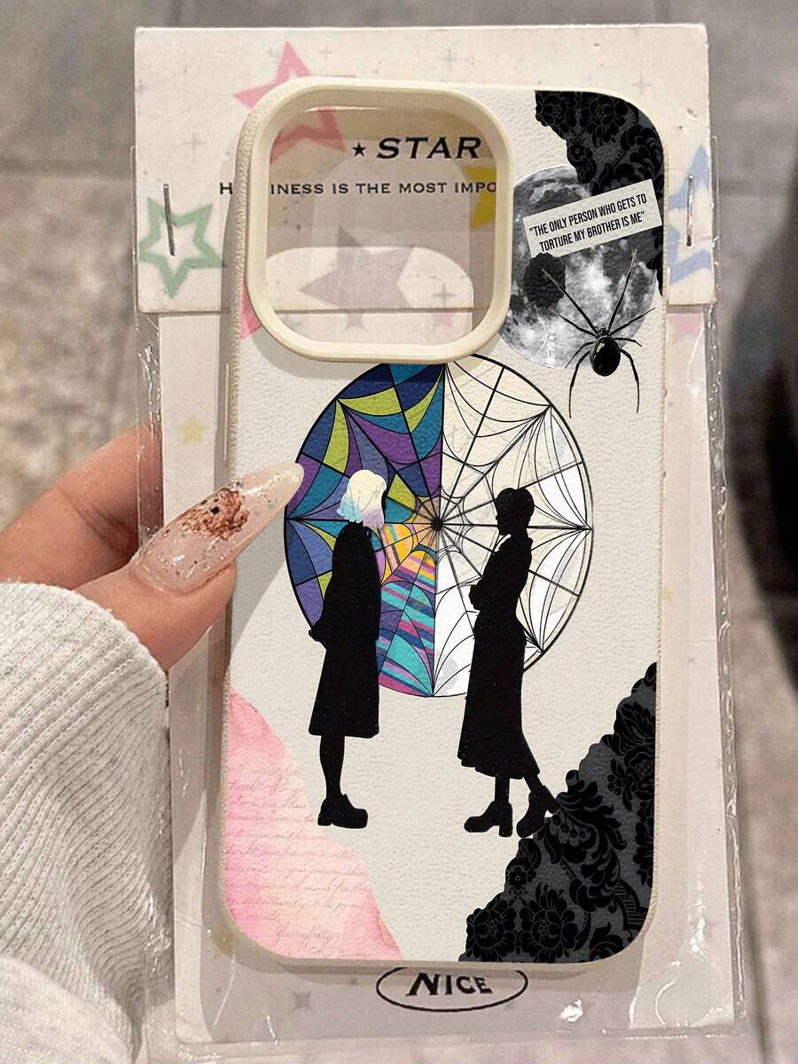 Estuche para teléfono con diseño colorido de telaraña Compatible con estuches para teléfonos 17 16 Pro Max 15 Pro Max 13 y 12 Textura retro resistente a rayones y duradera Un regalo único para familiares, amigos, amantes, novios, novias y el día de San Valentín - Blanco antiguo - Ver 1