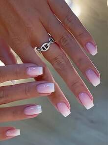 216片短方形按压式美甲贴片，粉白渐变假指甲套装，渐变美甲贴纸，适合DIY，简约百搭，12种尺寸，女士美甲用品 - 杏色 - 查看 8